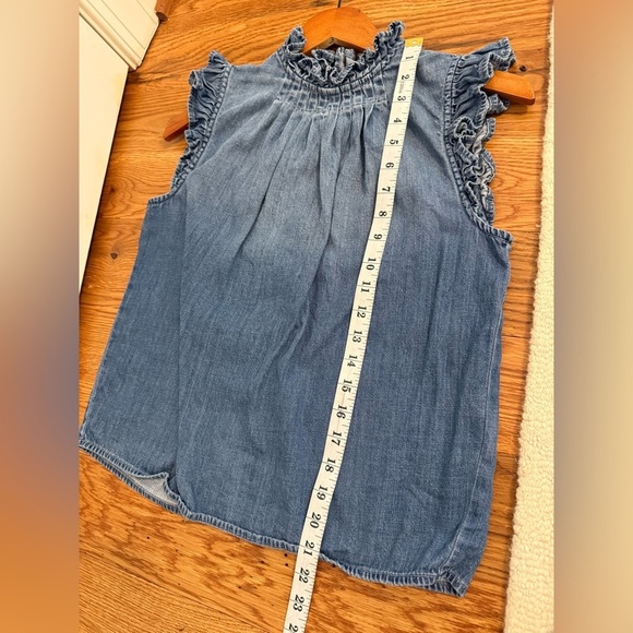 FRAME Ruffle Denim Sleeveless Top in Joanie Size XS - Picture 9 of 10